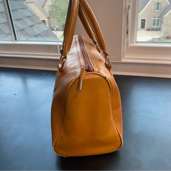 Vintage 1970s Saks Fifth Avenue Satchel Handbag Bag Tobacco Honey Brown Leather - Picture 5 of 17